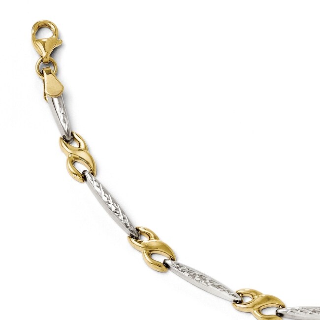 10k Gold with Rhodium-plated Diamond Cut Bracelet - 7 inches